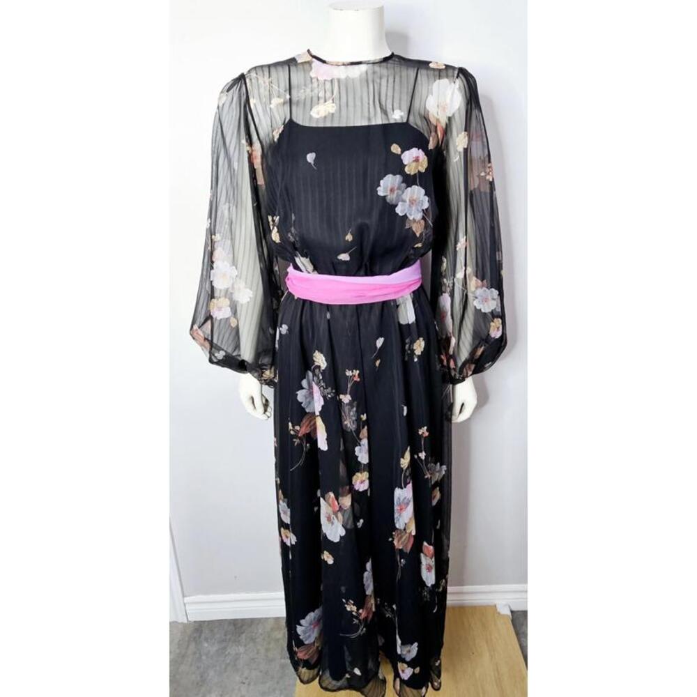 Vintage 1970s Floral Balloon Sleeve Maxi Gown by Nuna Barron